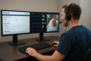 Virtual Sitting Hospital Care for Remote Patient Observation